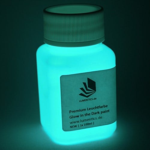 LUMENTICS Premium Leuchtfarbe GrünBlau 100g - Im Dunkeln leuchtende Malfarbe - Nachleuchtende UV Farbe zum Malen mit Glow Effekt - Phosphoreszierend 0
