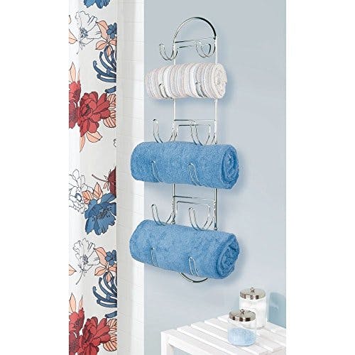 mDesign Handtuchhalter zur Wandmontage – Handtuchablage aus verchromtem Metall – schickes Badzubehör – auch für das Gäste-WC geeignet – Silber 0