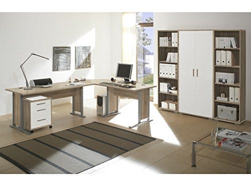 moebel-dich-auf Arbeitszimmer komplett Set Büro Büromöbel Office Line in Eiche Sonoma/Weiss Glanz 7-teilig 1