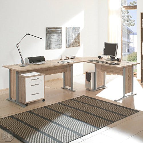moebel-dich-auf Arbeitszimmer komplett Set Büro Büromöbel Office Line in Eiche Sonoma/Weiss Glanz 7-teilig 2