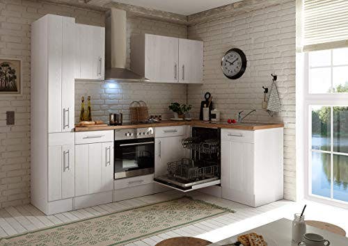 respekta Küche Küchenzeile Winkelküche Landhaus Lärche Weiß Anton 250 x 172 cm 0