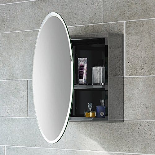 soak Moderner Spiegelschrank aus Edelstahl für das Badezimmer - Badschrank mit Spiegel - 50 x 50 cm, eine Tür (rund), einfache Montage