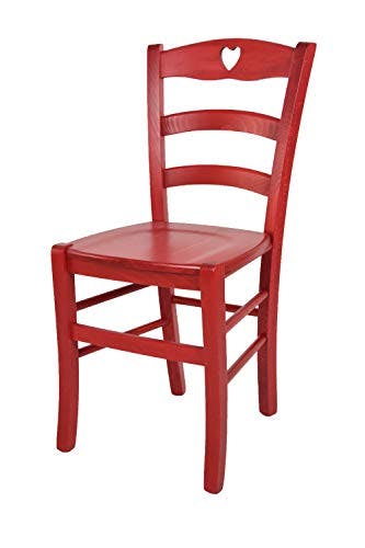 t m c s Tommychairs - Stuhl Cuore für Küche und Esszimmer, Robuste Struktur aus Buchenholz, in Anilinfarbe Rot lackiert und Sitzfläche aus Holz