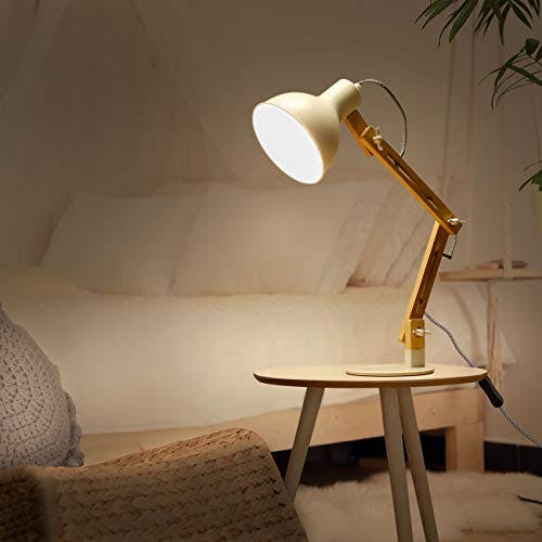tomons Schreibtischlampe, LED Tischlampe im Klassichen Holz-Design, Nachttischlampe, Lampe mit Verstellbarem Arm, Tischlampe Wohnzimmer für Zimmer Büro, Weiß 1
