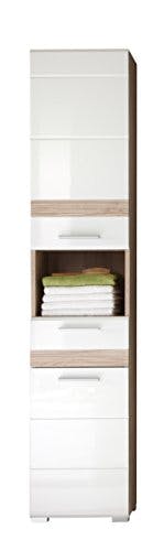 trendteam smart living - Hochschrank Schrank - Badezimmer - Set One - Aufbaumaß (BxHxT) 37 x 182 x 31 cm - Farbe Weiß mit Eiche San Remo Hell - 133610396