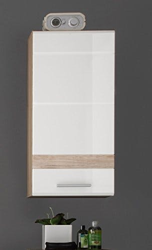 trendteam smart living - Hängeschrank Schrank - Badezimmer - Set One - Aufbaumaß (BxHxT) 37 x 77 x 24 cm - Farbe Weiß Hochglanz mit Eiche San Remo Hell - 133650196 0