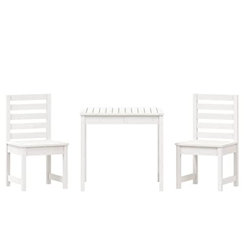 vidaXL Garten Bistroset 3-TLG., Gartenmöbel Set 1 Tisch 2 Stühle, Sitzgruppe für Balkon Garten Terrasse, Balkonset Balkonmöbel, Weiß Massivholz Kiefer