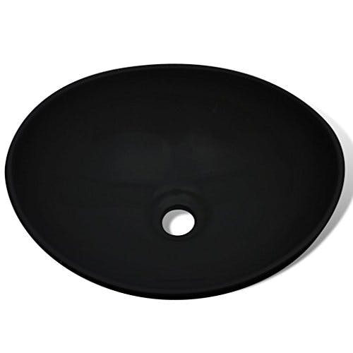vidaXL Waschbecken Keramik Oval Schwarz 40x33cm Aufsatzwaschbecken Waschtisch 1