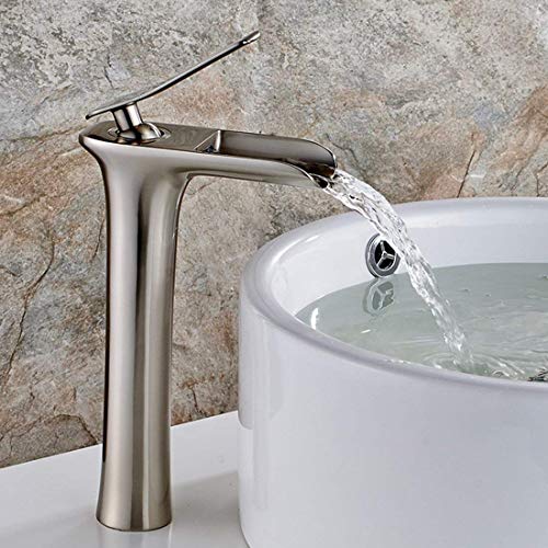 Wasserhahn Waschtischarmatur Wasserfall Silber Bad Armatur Waschbecken Messing