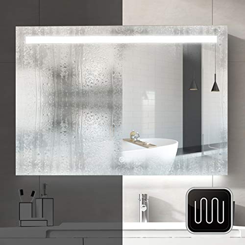 EMKE LED Badspiegel 60x80cm Badezimmerspiegel mit Beleuchtung kaltweiß Lichtspiegel Wandspiegel mit Touchschalter beschlagfrei IP44 energiesparend